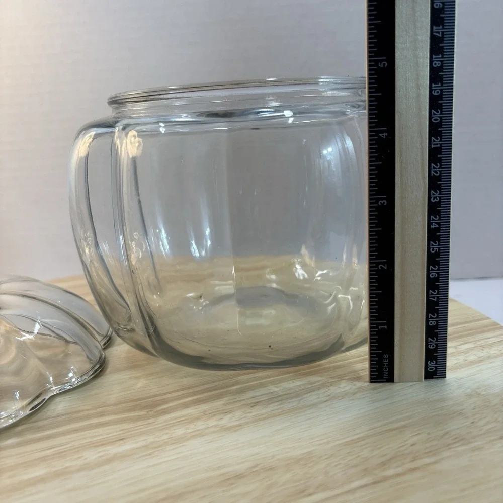 Clear Glass Pumpkin Cookie Jar Canister w/ Lid, 32 oz, 9.5 in Tall